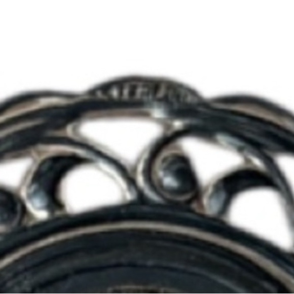 Vintage Sterling Silver Brooch Pin Onyx Black Stone Ornate Scrolled Filigree - Picture 10 of 15